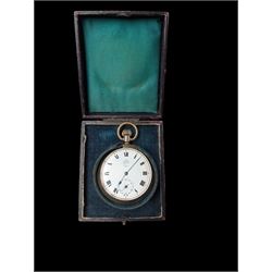 Gold plated Waltham USA open faced pocket watch, with subsidiary seconds dial, boxed 