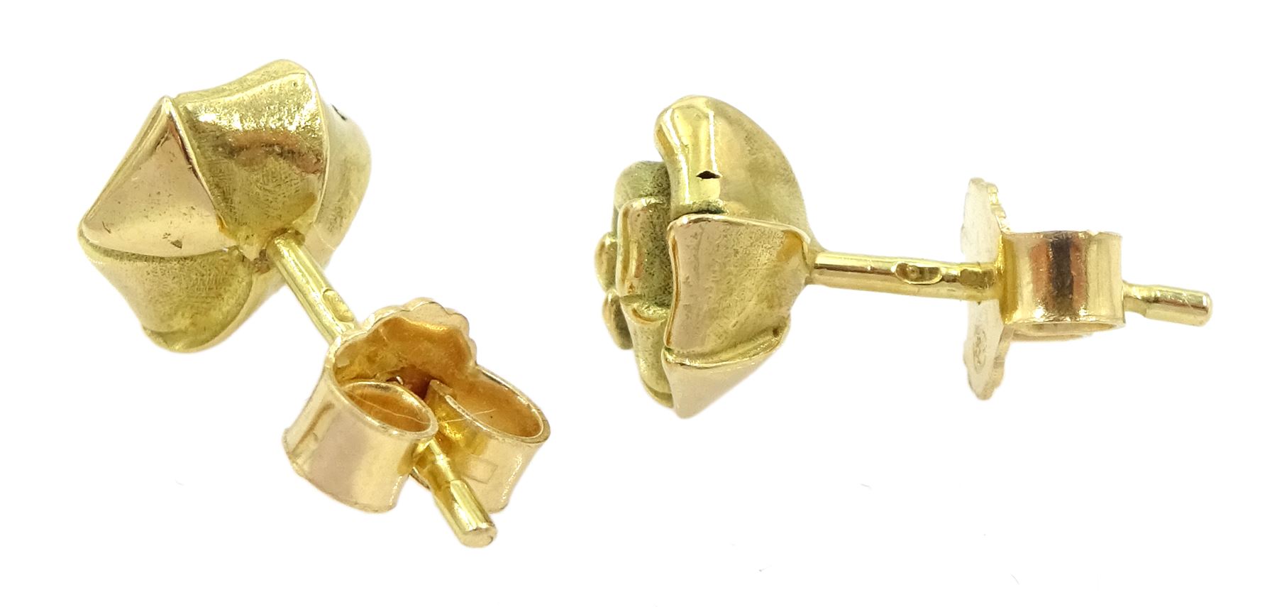 Pair of 18ct gold rose flower stud earrings by Atelier Torbjörn Tillander, hallmarked, boxed