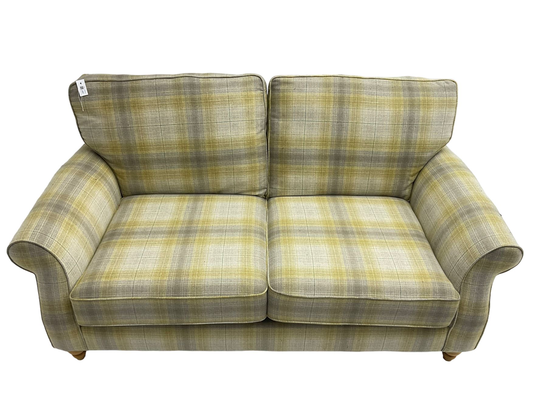 NEXT Home - traditional shaped two seat sofa upholstered in lime and grey tartan fabric