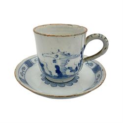 Rare 18th century English delft coffee cup and saucer, circa 1760, probably Liverpool, the...