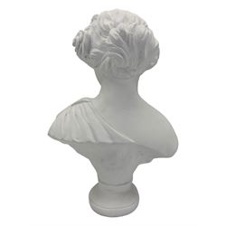 Parian ware model of a female bust on socle plinth, H20cm, resin model of 'Venus', together with other resin and composite classical figures and busts, H42cm max (6)