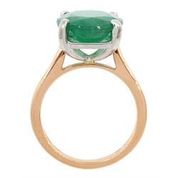 18ct rose gold and platinum single stone oval cut emerald ring, hallmarked, emerald approx 6.60 carat