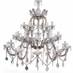 Late 20th century three-tier chandelier, serpentine metal frame supporting twenty-five bra...