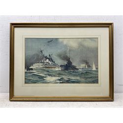 Harold Webb (British Early 20th century): Naval Battle Scene with Destroyer Warship, pair watercolours signed and dated 1922, 30cm x 49cm (2)