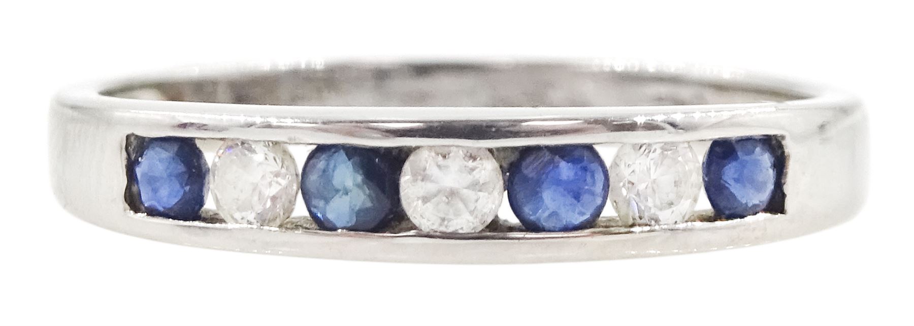 9ct white gold sapphire and cubic zirconia half eternity ring, hallmarked