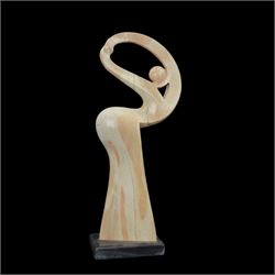 Abstract marble sculpture modelled as a dancer, upon a rectangular base, H58cm