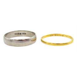 22ct gold wedding band and an 18ct white gold wedding band, both hallmarked