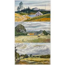 Frederick George Austin (British 1902-1990): Country Fields, three watercolours signed 28....