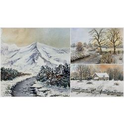 Blanche Carney (British 20th Century): Winter Scenes and 'The Cod Beck in Winter', set of three watercolours signed, variously titled and dated max 25cm x 35cm (3)