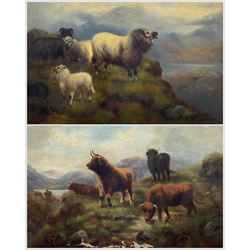 English School (19th Century): Sheep and Cattle in Highland Landscapes, pair of oils on ca...