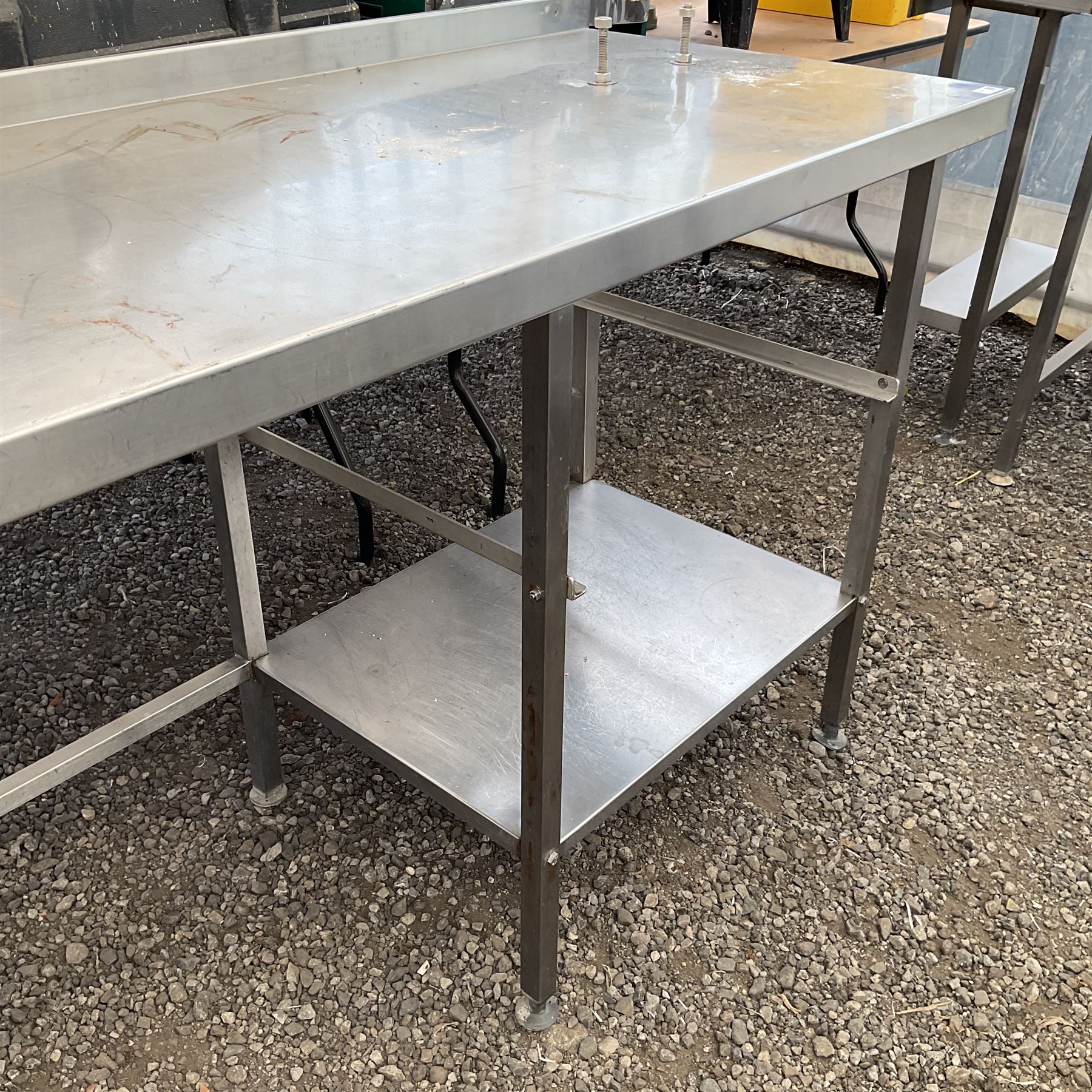 Large stainless steel commercial preparation, two under-tiers with tray/basket slide - THIS LOT IS TO BE COLLECTED BY APPOINTMENT FROM DUGGLEBY STORAGE, GREAT HILL, EASTFIELD, SCARBOROUGH, YO11 3TX