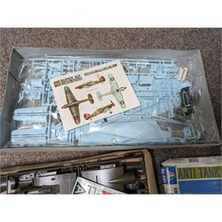 Three model kits, including Airfix Hawker Hurricane MK1 1:24 scale, Italeri Anti Tank Dodge 1:35 scale and Monogram Visible B-17 1:48 scale, all boxed 