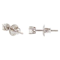 Pair of 14ct white gold round brilliant cut diamond screw back stud earrings, total diamond weight approx 0.30 carat