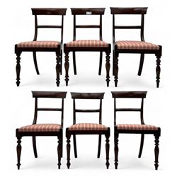 Set of six Victorian mahogany dining chairs, curved bar back over drop-in seat upholstered...