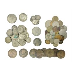 Approximately 135 grams of Great British pre 1947 silver coins, small number of pre 1920 silver threepence pieces, Australia 1935 Centenary florin token, pre-decimal pennies and other coinage