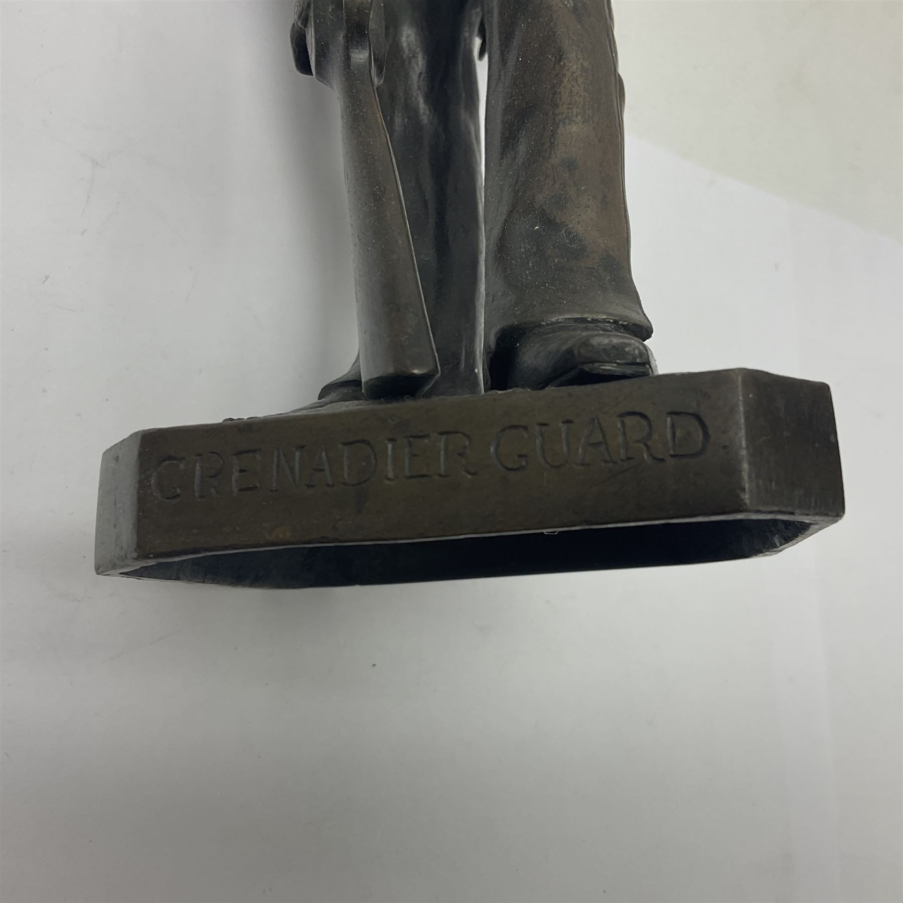 Bronzed figure of a Grenadier guard, H33cm