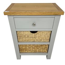 Roseland Farrow - oak and grey finish side table, fitted with single drawer and two basket drawers 