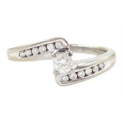 18ct white gold single stone round brilliant cut diamond ring, with diamond set shoulders,...