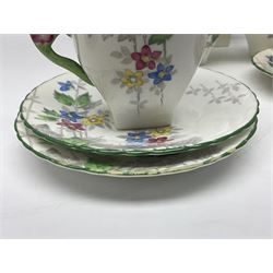 Art Deco Delphine China coffee service for six, comprising coffee pot, open sucrier, milk jug, cups and saucer, with floral decoration