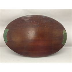 Early 20th century mahogany tray, of oval form with shaped rim and twin brass handles, with inlaid diamond decoration to centre, W67cm