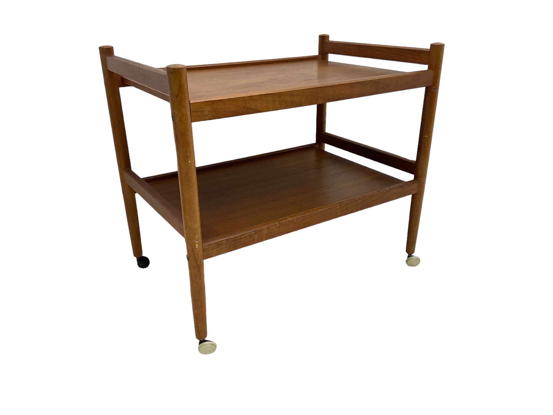 Mid-20th century circa. 1970s teak two-tier drinks trolley