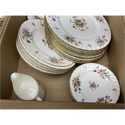 Minton Marlow pattern tea and dinner wares, including dinner plates, side plates, tea cups, cake plate, etc together with Bishops & Stonier 'Bisto' green and gilt tea wares and Maddock Ivory Ware dinner wares, in three boxes