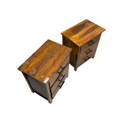 Pair of hardwood three-drawer bedside chests