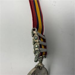 Victoria Queens South Africa Medal with Transvaal, South Africa 1901 and South Africa 1902 clasps awarded to 6769 Pte. D. Leak Liverpool Regiment; with replacement ribbon.