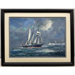 Jack Rigg (British 1927-2023): Schooner 'Malcolm Miller' in 1971, oil on canvas signed, titled and dated 2018 verso 25cm x 35cm