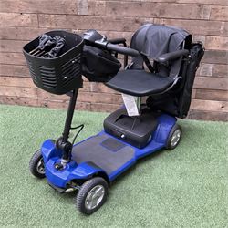 Pride four wheel electric mobility scooter in blue with key and charger - THIS LOT IS TO BE COLLECTED BY APPOINTMENT FROM DUGGLEBY STORAGE, GREAT HILL, EASTFIELD, SCARBOROUGH, YO11 3TX
