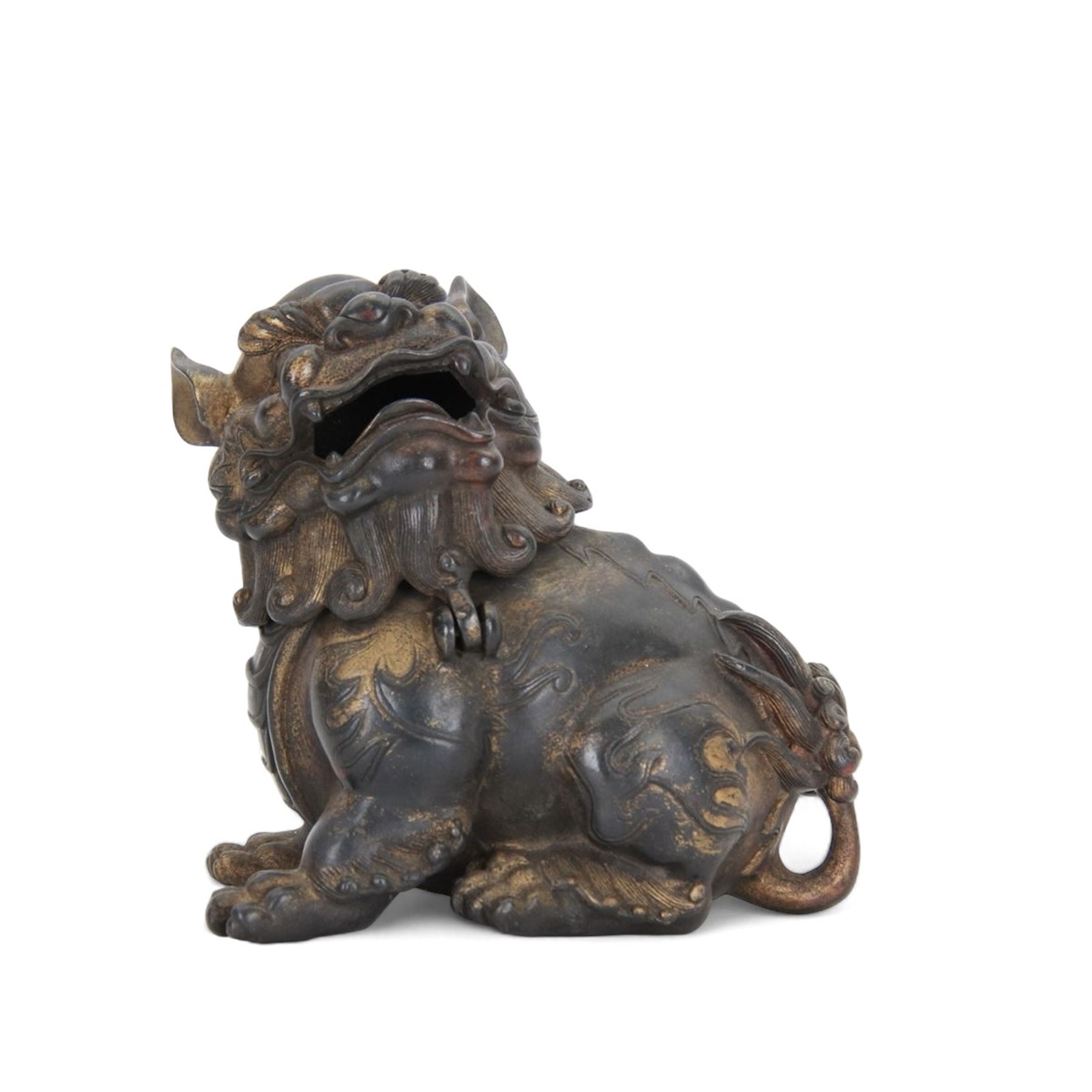 Incense burner modelled as a dog of foo, with hinged head, H15cm