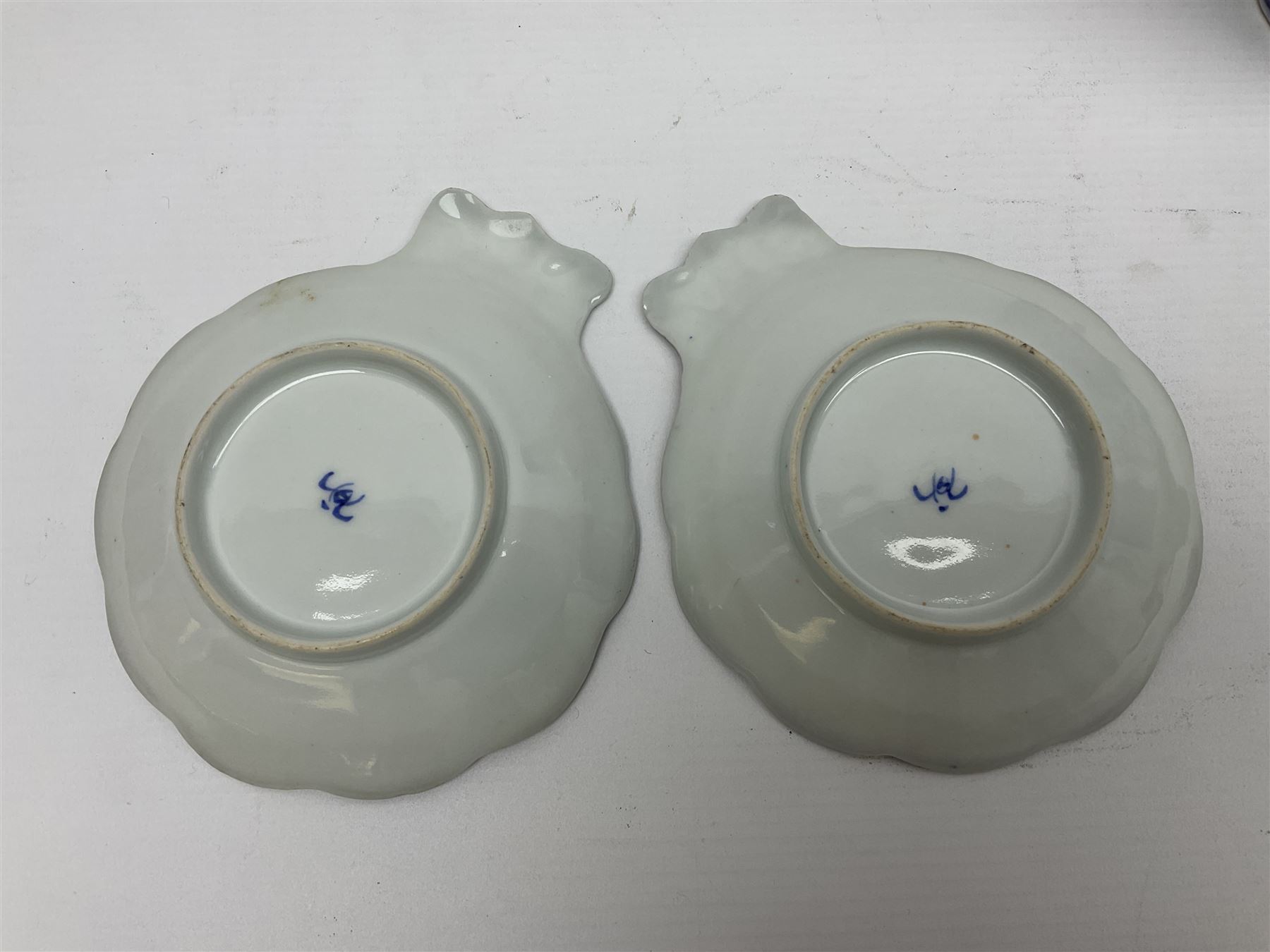 Pair of Japanese Imari vases with floral decoration, together with two Imari shell dishes etc, vases H24cm