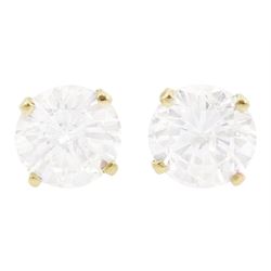 Pair of 18ct gold round brilliant cut diamond stud earrings, total diamond weight approx 1.20 carat