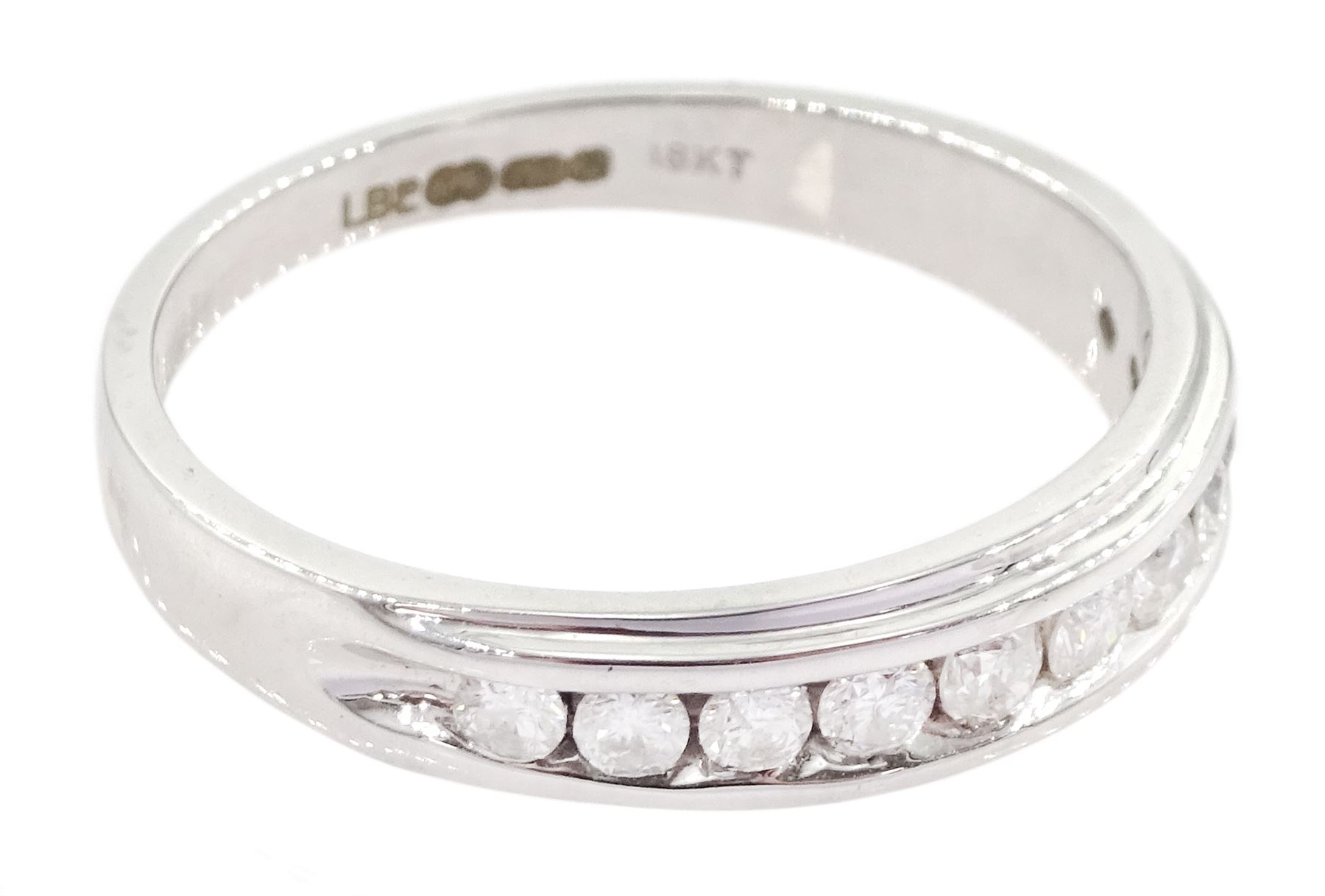 18ct white gold channel set round brilliant cut diamond half eternity ring, hallmarked, total diamond weight 0.33 carat