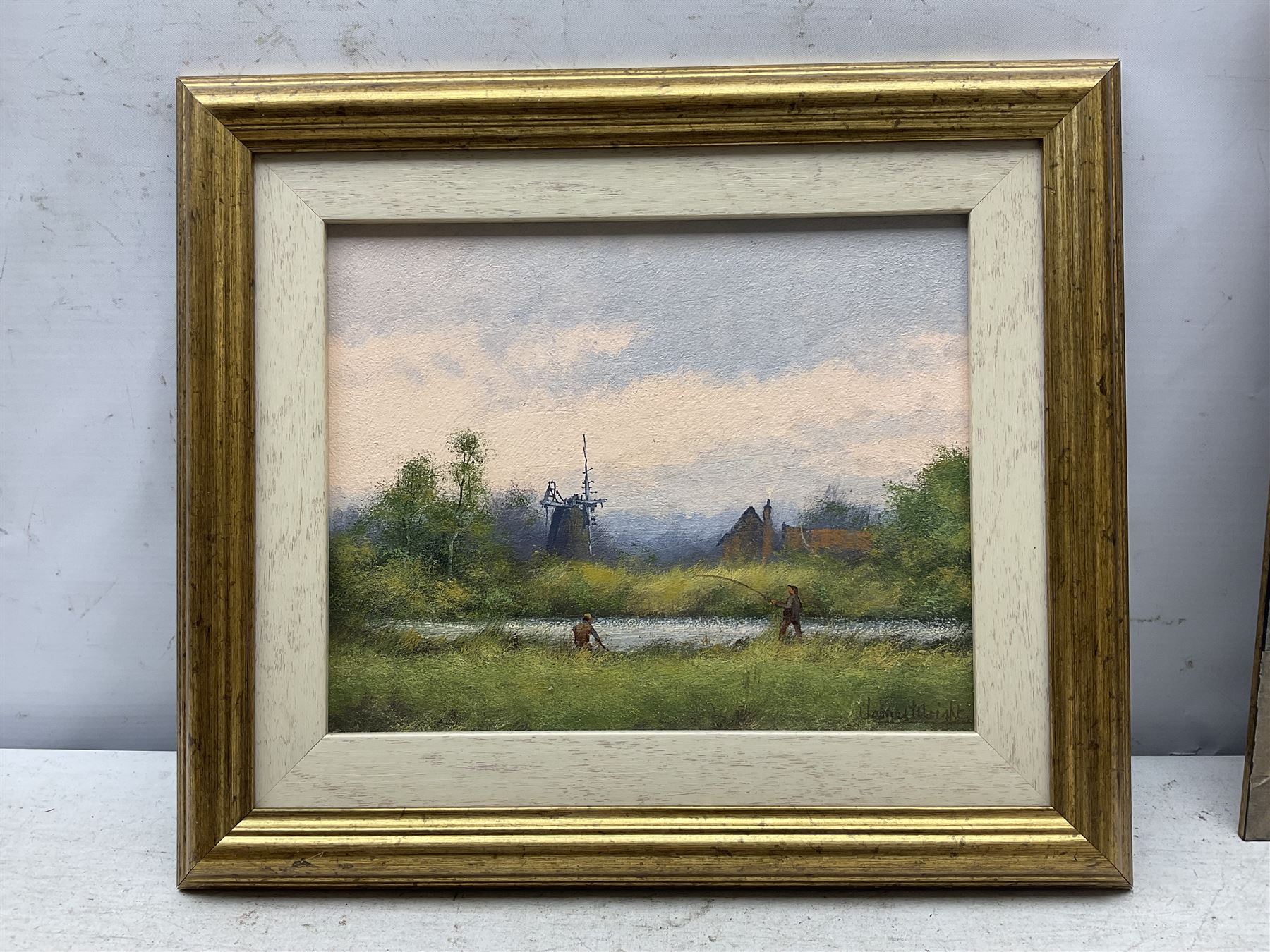 James Wright (British 1935-): 'Birch Farm' 'Ploughing Team' 'Time for Rest' 'South Mill' 'Copley Thorns' Norfolk Landscapes, set of five oils on board signed, titled on labels verso max 17cm x 27cm (5)