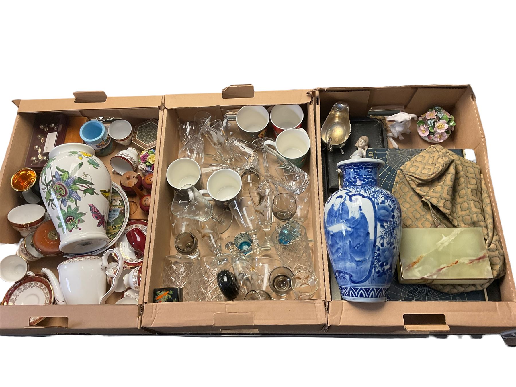 Portmeirion vase, together with glassware ceramics and other collectables, in three boxes 