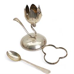 Silver six division toast rack with loop handle Birmingham 1934 Maker Adie Bros., small four division toast rack, plated rack, silver sweetmeat dish and 800 standard egg cup 