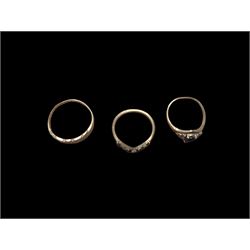 Three 9ct gold stone set rings, all hallmarked 