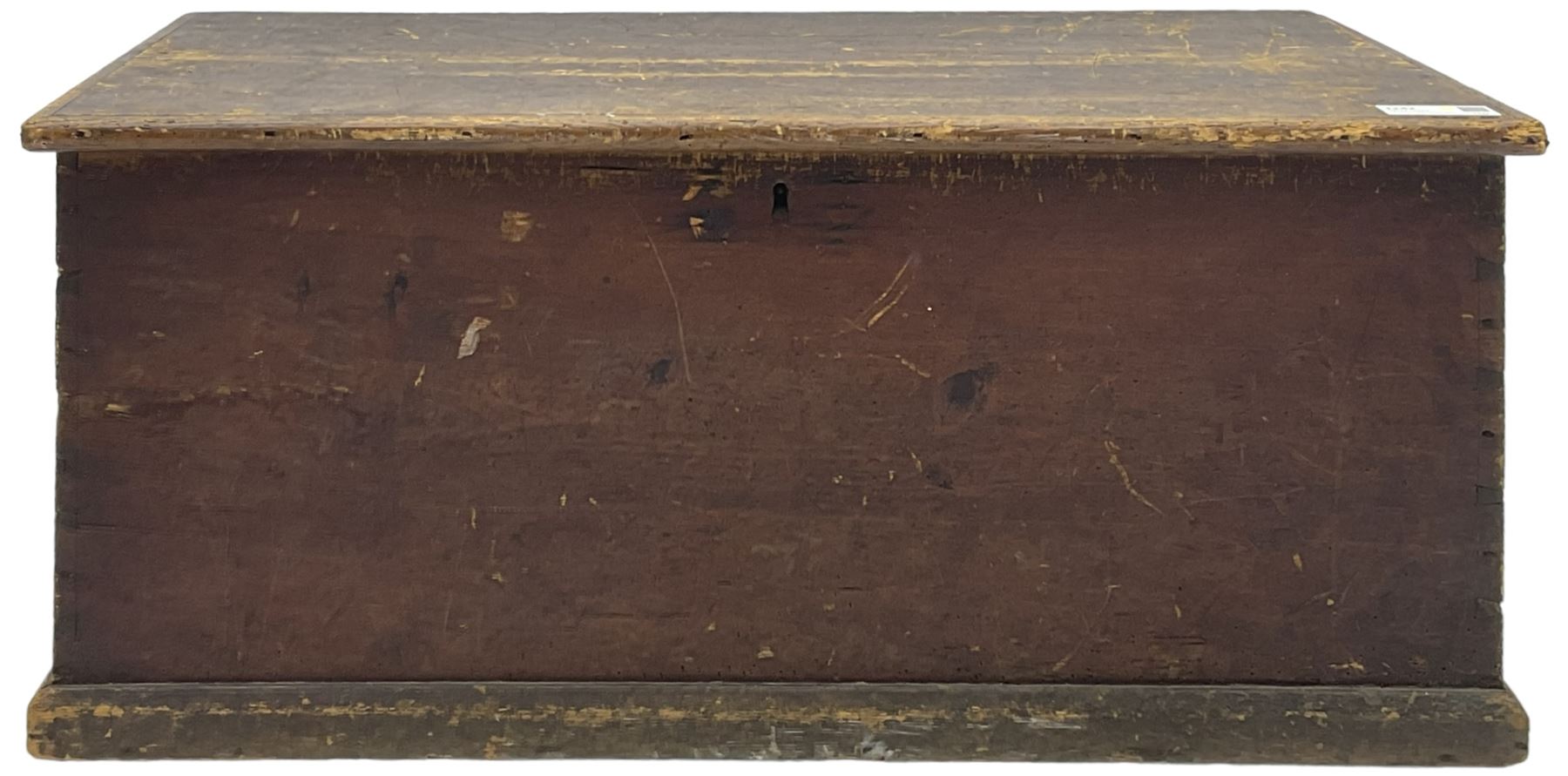 19th century pine blanket box, hinged lid, applied lower moulding