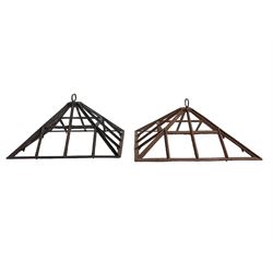 Two 19th century cast iron cloche lid frames, pyramid form with astragal frame, with carrying handle