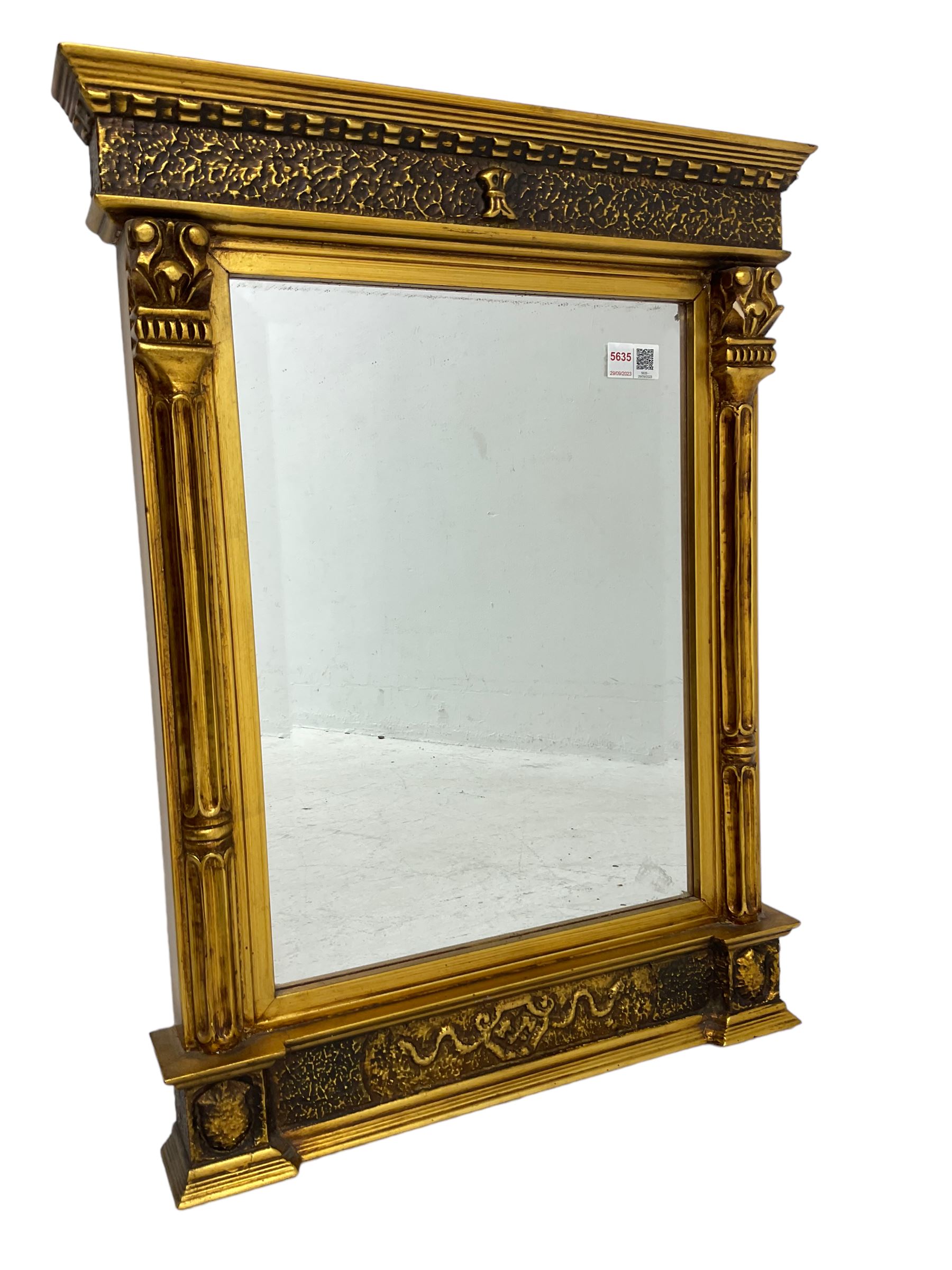 Regency design pier mirror, gilt frame with fluted columns, bevelled glass plate