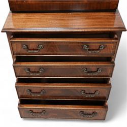 Georgian design inlaid mahogany secretaire writing chest, two cock-beaded drawers over fall-front enclosing fitted interior, over four long drawers, lower moulded edge on bracket feet