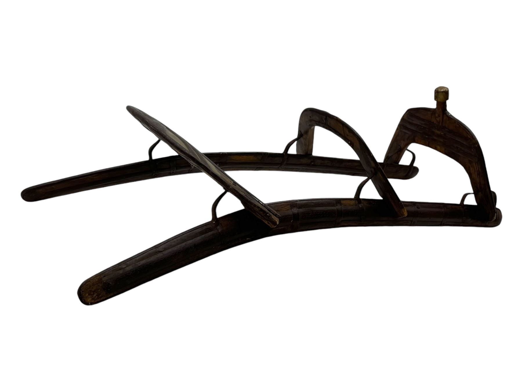 Late 19th to early 20th century hardwood and metal mounted camel saddle 