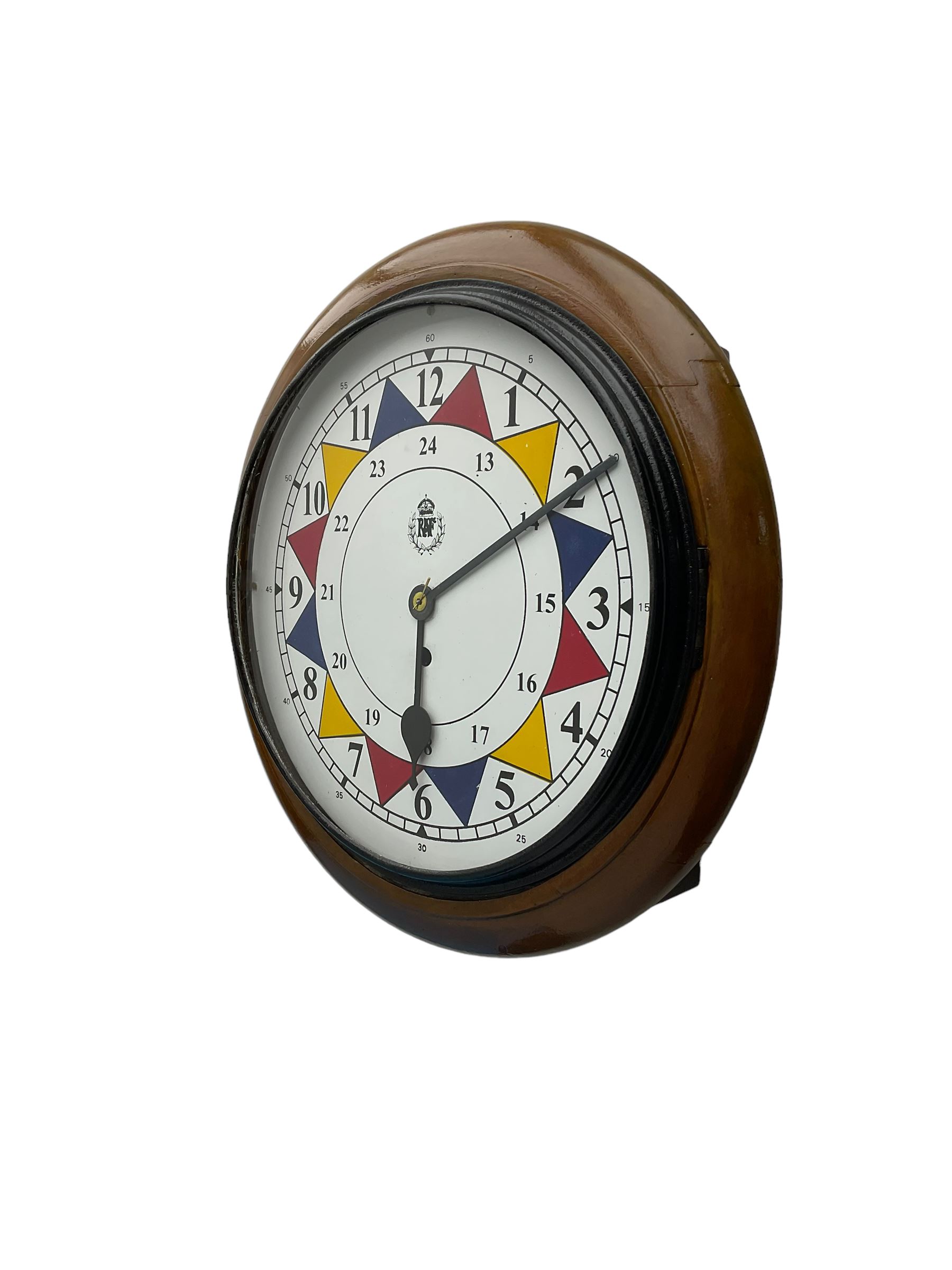 English - 8-day timepiece fusee wall clock with a beech surround and painted bezel, 12