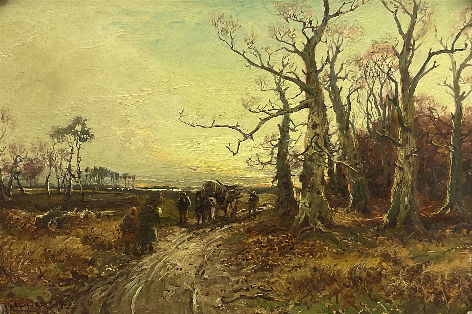 William Manners (British 1860-1930):  Figures on a Country Path, oil on board signed and dated 1905, 20cm x 29cm