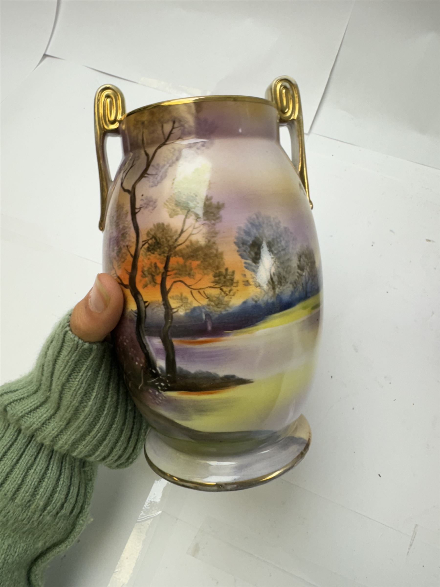 Pair of Noritake Chinoiserie pattern vases, together with two other Noritake vases, H21cm