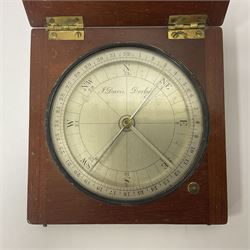 19th century thirty-two point surveyors compass, inscribed J. Davis Derby to the silvered dial, contained within a mahogany case, dial D11cm