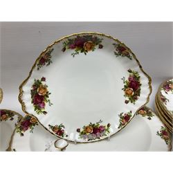 Royal Albert Old Country Roses pattern tea and dinner service, including teapot, coffee pot, two milk jugs, two open sucriers, six teacups and saucers, six dinner plates, six soup bowls, etc  