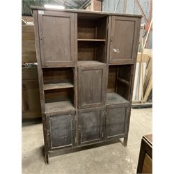 20th century painted pitch pine multi-door cupboard, fitted with six panelled hutch doors and three open shelves - THIS LOT IS TO BE COLLECTED BY APPOINTMENT FROM THE OLD BUFFER DEPOT, MELBOURNE PLACE, SOWERBY, THIRSK, YO7 1QY