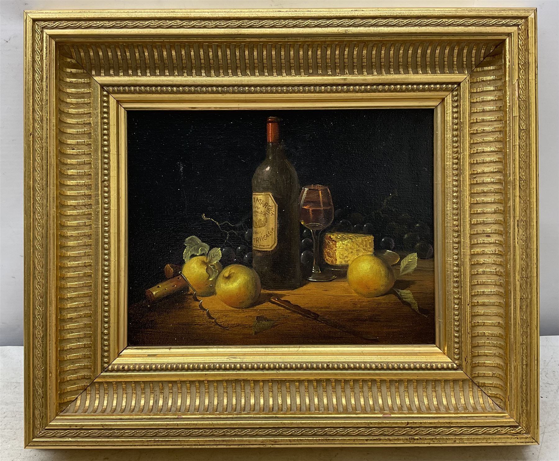 Continental School (20th century): Still Life with Wine, oil on canvas unsigned 18cm x 24cm